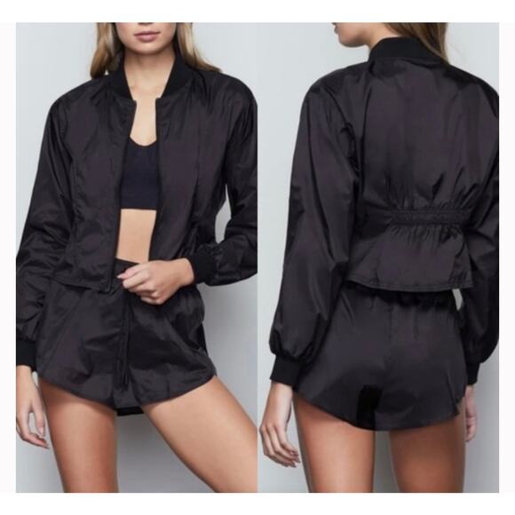 Good American NEW Black Sheer Pleat Windbreaker Jacket Size XS (0) - Picture 1 of 8